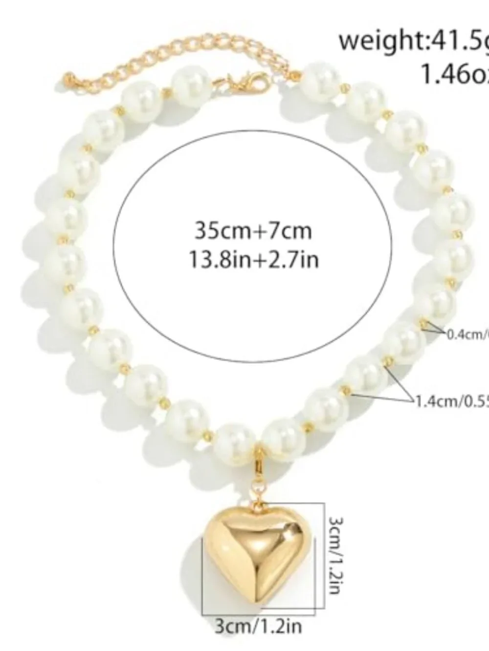 New‎ - Heart Necklaces for Women Gold Chunky Heart Necklace Pearl Beads Choker
